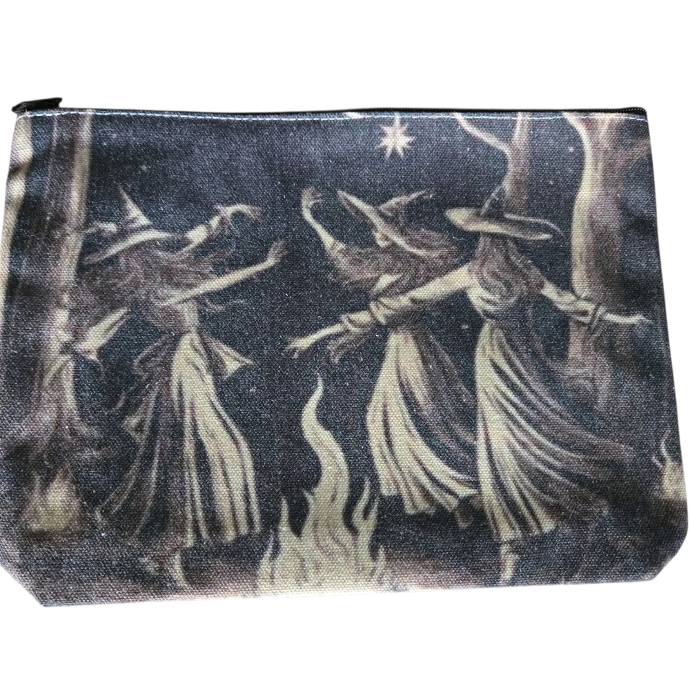 Dancing Witches Black/Cream Cosmetic Bag With Adjustable Moon Goddess Bracelet - Picture 3 of 7
